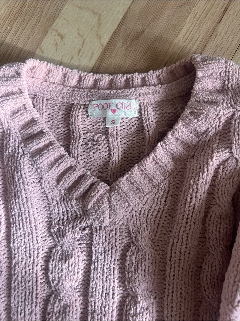 Poof Girl Pink Cable-Knit V-Neck Sweater for Kids